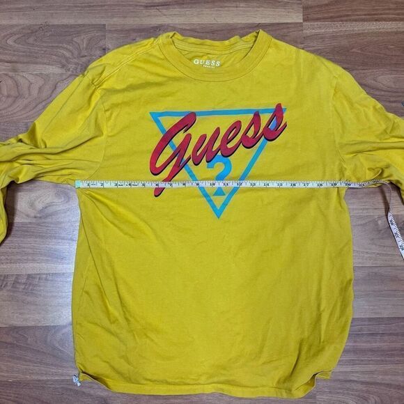 Guess Womens Yellow Long Sleeve Graphic Logo Crew Neck Sweater Medium - Picture 5 of 8